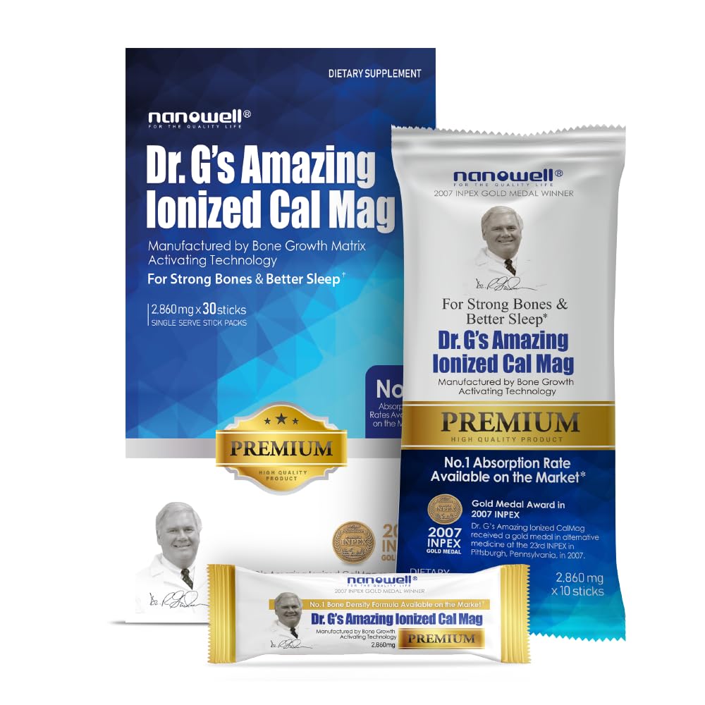 Dr. G's Amazing Ionized Cal Mag 2.860mg (Premium) - Bone Strength and Bone Health Supplement with Ionized Calcium & Magnesium Powder Stick Packs - 30 Sticks x 1 Pack (30 Count)