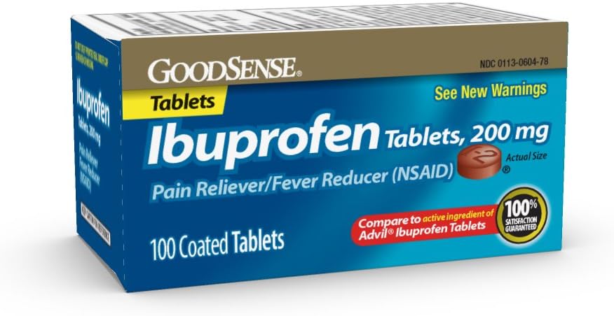 GoodSense 200 mg Ibuprofen tabletten, koortsreducer en pijn verlichting van lichaamspijn, hoofdpijn, artritis pijn en meer, 100 Tellen