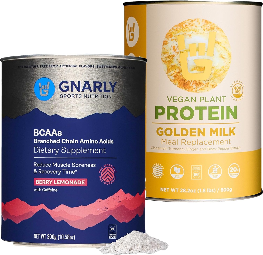 Gnarly Nutrition Golden Milk Vegan Protein Powder BCAAs Berry Limonade (10.58oz)
