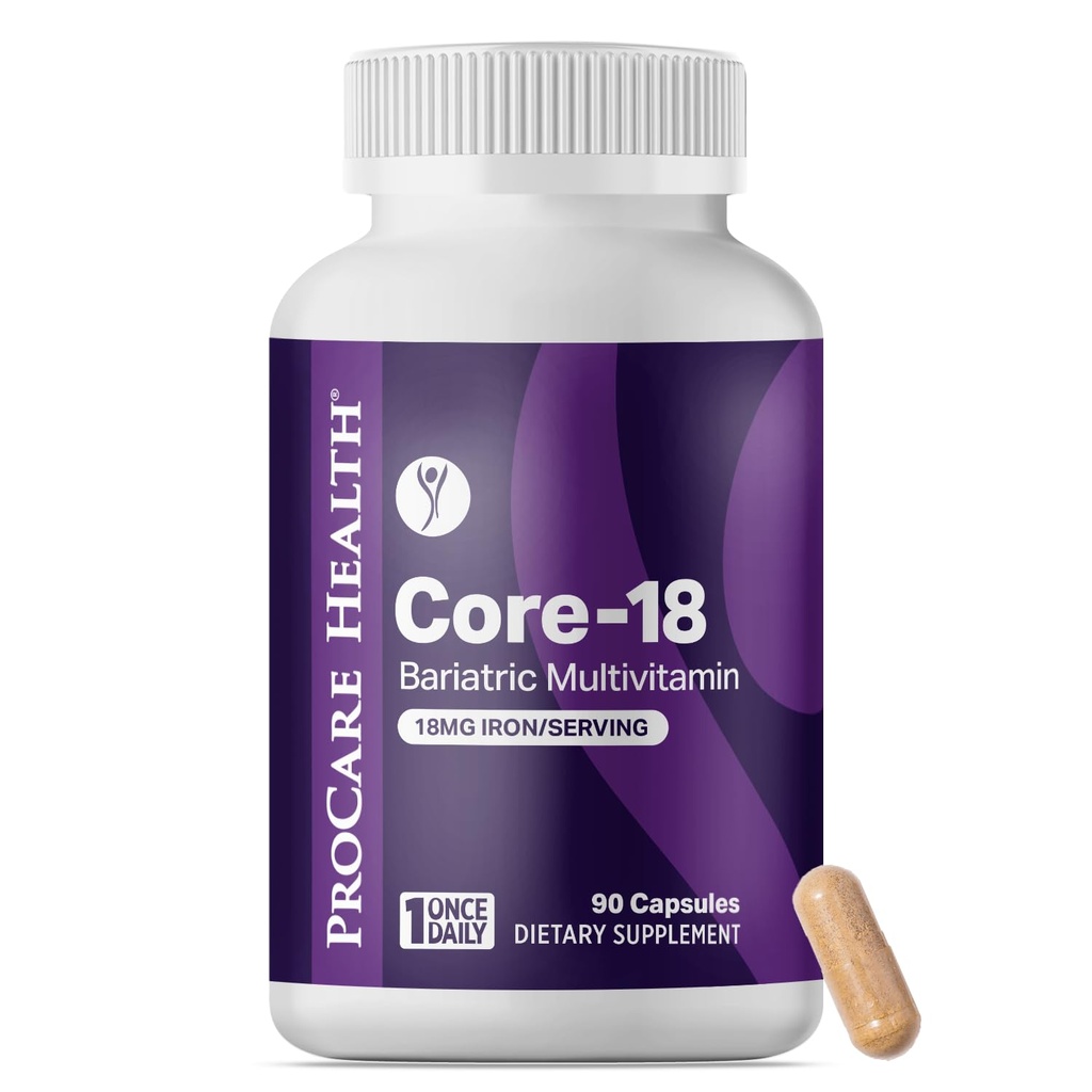 ProCare Health Multivitamine bariatrique avec fer 18mg (fourniture de 03 mois) - Vitamines bariatriques post-opératoires pour les patients de chirurgie bariatrique de contournement gastrique, aide à la récupération (90 Capsules faciles à avaler)