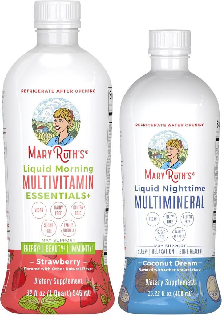 MaryRuth's Liquid Morning Multivitamine (Strawberry) & Liquid Nighttime Multimineral (Coconut, 15oz) 