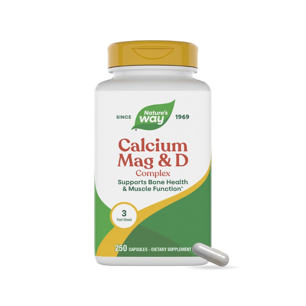 Nature's Way Complexe de magnésium et vitamine D3, os et dents sains, fonction musculaire et relaxation*, sans gluten, 250 capsules (paquetage mai vary)