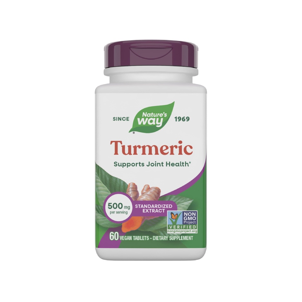 Nature's Way Kurkuma, Premium Extract, Ondersteunt Joint Health*, Gestandaardiseerd tot 95% Curcuminoïden, 500 mg Serving, Non-GMO Project Geverifieerde Supplementen, 60 Tablets (Verpakking mei Vary)