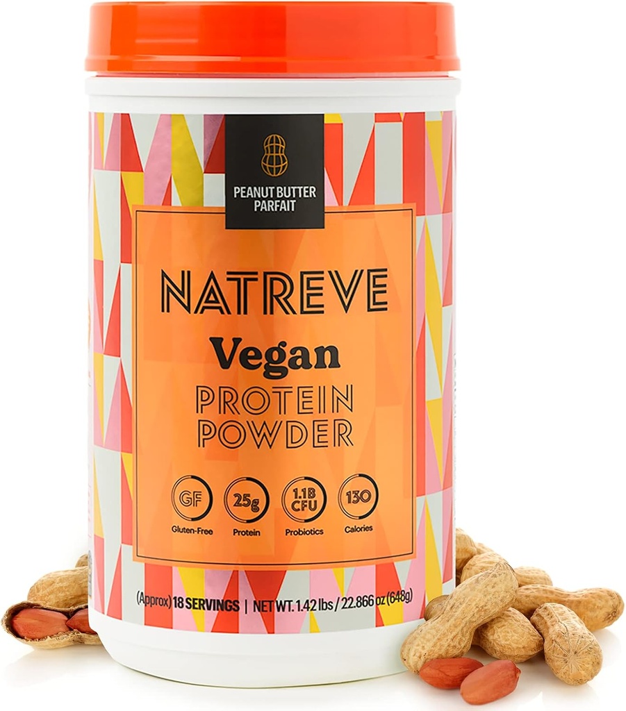 Natreve Vegan Protein Powder - 25g Plant Based Protein Powder with Probiotics and Amino Acids - Glutenvrij Pindakaas Parfait, 18 Servers