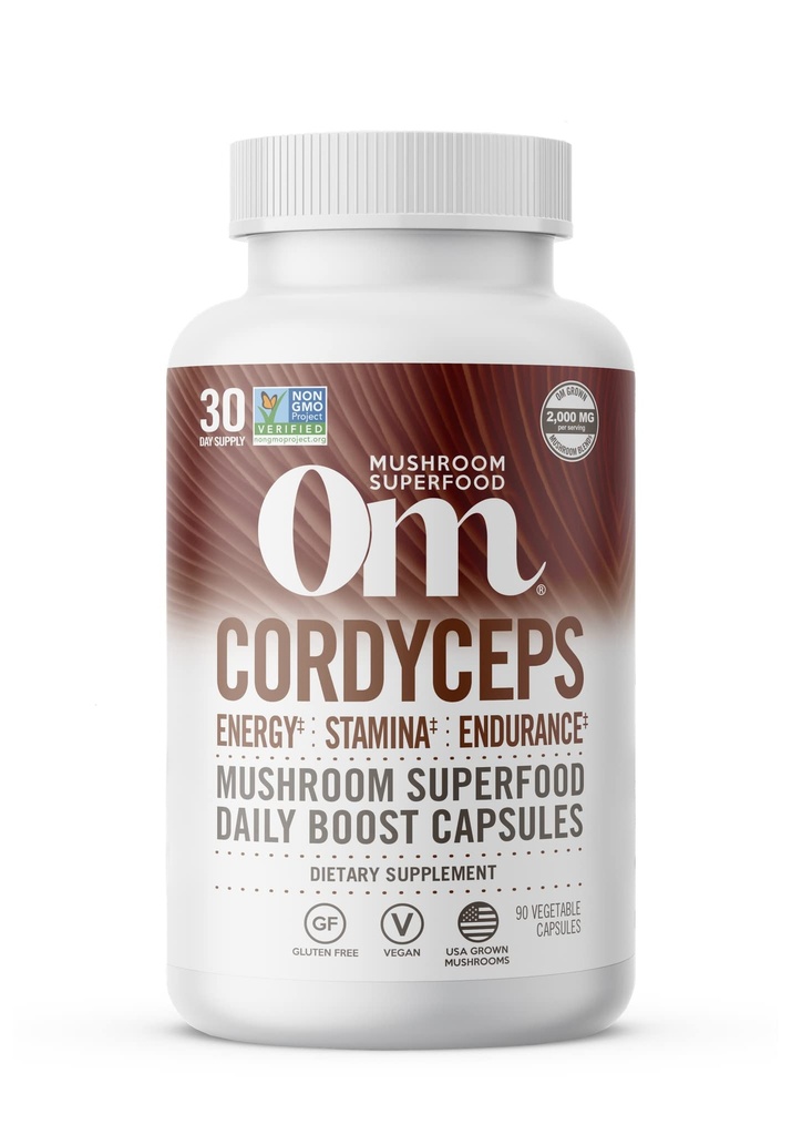 OM MUSHROOM SUPERFOOD Cordyceps Mushroom Capsules Superfood Supplement, 90 Tellen, 30 Dagen, Biologische Energie Supplement voor Uithoudingsvermogen en Endurance