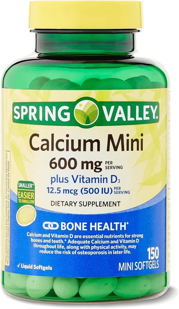 Spring Valley Calcium Plus Vitamine D3 150 Mini Softgels Supplément Calcium Calcium Mini softgels