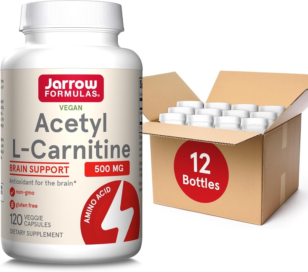 Jarrow Formulas Acetyl L-Carnitine 500 mg, Dieetsupplement, Aminozuur Ondersteuning voor Hersengezondheid en Antioxidanten, 120 Veggie Capsules, 120 Day Supply(pakket van 12)