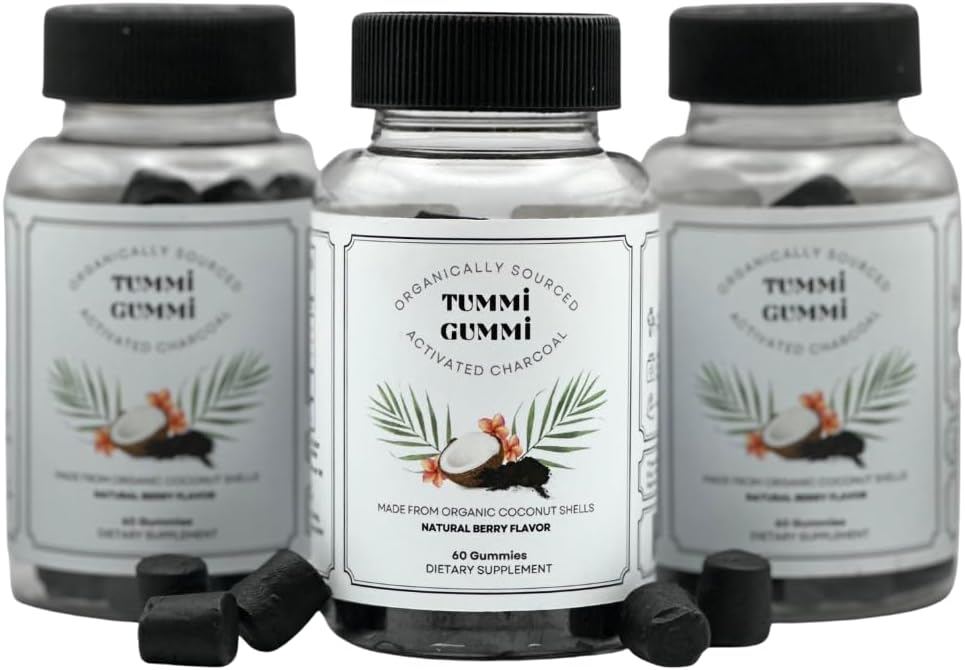 Geactiveerde organische Charcoal Gummies, Charcoal Gummy voor kinderen en volwassenen, Digestieve Gezondheid, Gas en Bloat Relief, Detox, Natuurlijke Berry smaak, 60 Tellen