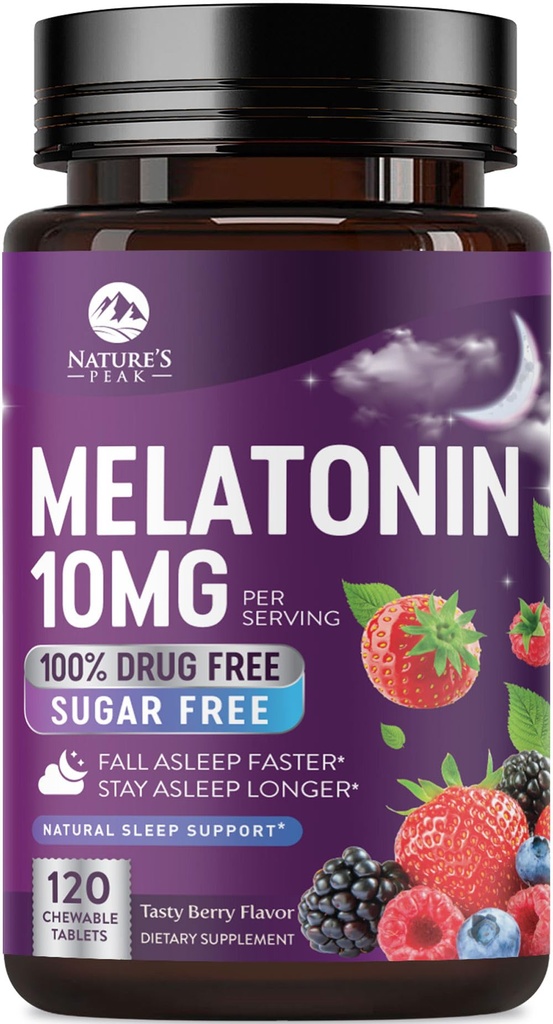 Melatonine slaapondersteuning supplementen - Snel oplossen Melatonine 10mg Per portie voor volwassenen - Maximale sterkte Melatonine tabletten voor rustgevende slaapondersteuning, aardbeiensmaak, gebottelde USA - 60 dagen levering