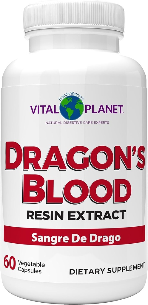 Planète Vital - Extrait de résine de sang de Dragon Croton Lechleri Sangre de Drago (Sange de Grado) Supplément de santé digestif provenant de la forêt tropicale du Pérou, 500mg 60 Capsules