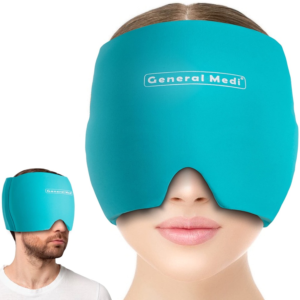 Algemene Medi Hoofdpijn & Migraine Ice Wrap Cap, Cold Therapy Migraine Relief Hat, Hoofdpijn Ice Hat Cold Compress, Geweldig voor gezwollen ogen, spanning, Sinus & Stress Relief (blauw)