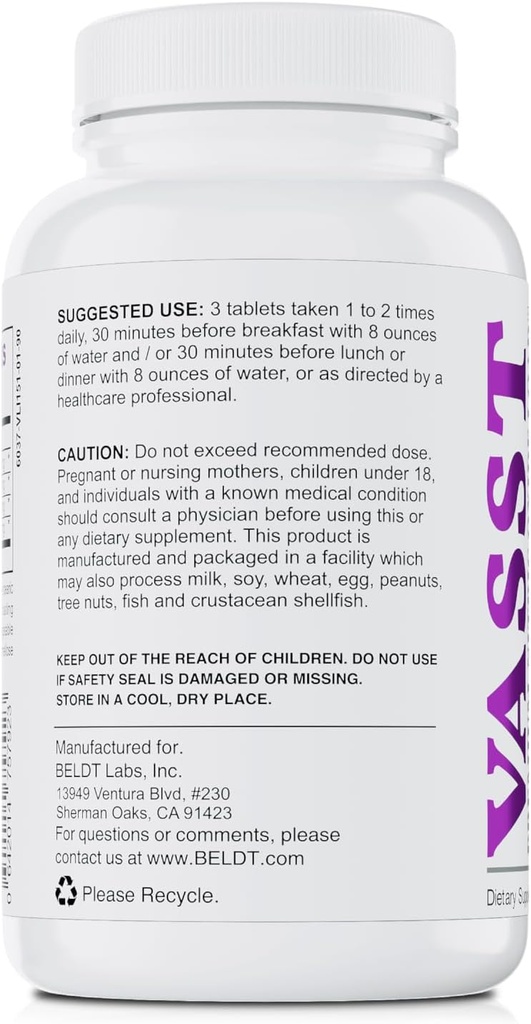 BELDT Labs VASST Nitric oxide Booster, N.O. Supplement met meer dan 3.000 mg Arginine-AKG, OKG, GKG en L-Arginine HCL voor spieropbouw en verbeterde bloedvat - 90 tabletten
