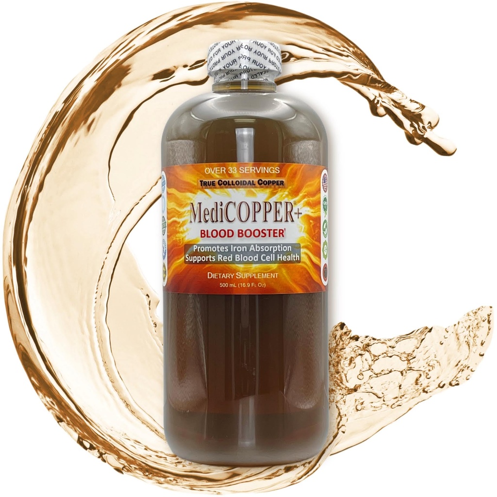 MediCOPPER® Plus Blood Booster True Colloïdale Koper CuNP Voedingssupplement - 500 ml in heldere plastic fles