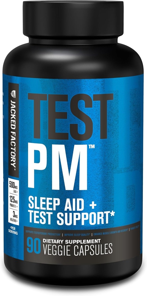 Ge Jacked Factory Test PM Testosteron Booster & Slaaphulpsupplement voor mannen, bevorderen herstel, spiergroei, 90 natuurlijke Veggie pillen - 60 Tellen (pakket van 1)