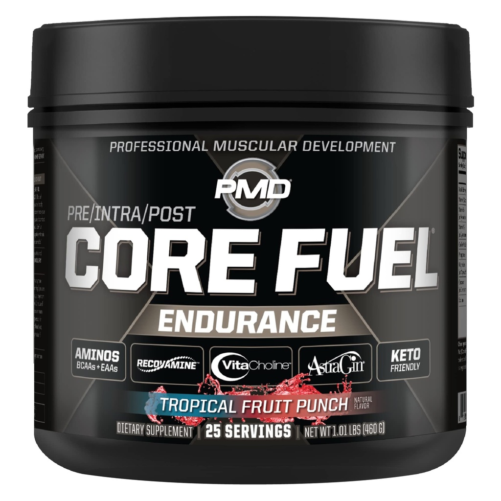 PMD Sports Core Fuel Endurance, Performance & Recovery - BCAA's, EAA's, Beta Alanine, Betaine Anhydrous, Glutamine, Elektrolyten - Spiergroei, Strength - Stim Free, Tropical Fruit Punch (25 Servers)