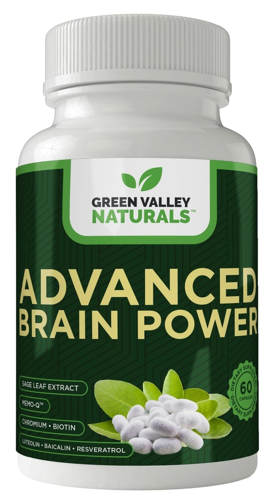 GREEN VALLEY NATUURLIJKE - Geavanceerde Brain Power - Ondersteunt gezonde, normale hersenfunctie, focus en concentratie, klinisch geformuleerd om Gezonde Hersen Helderheid te ondersteunen. (1 fles, 60 stuks)