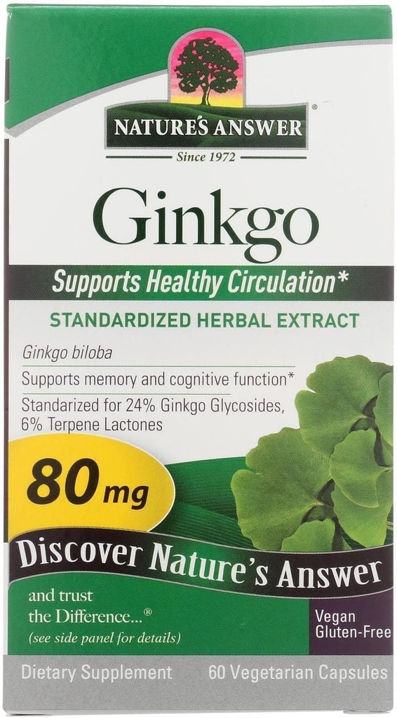 Réponse de la nature Ginkgo Leaf Capsules végétariennes, 60-Count