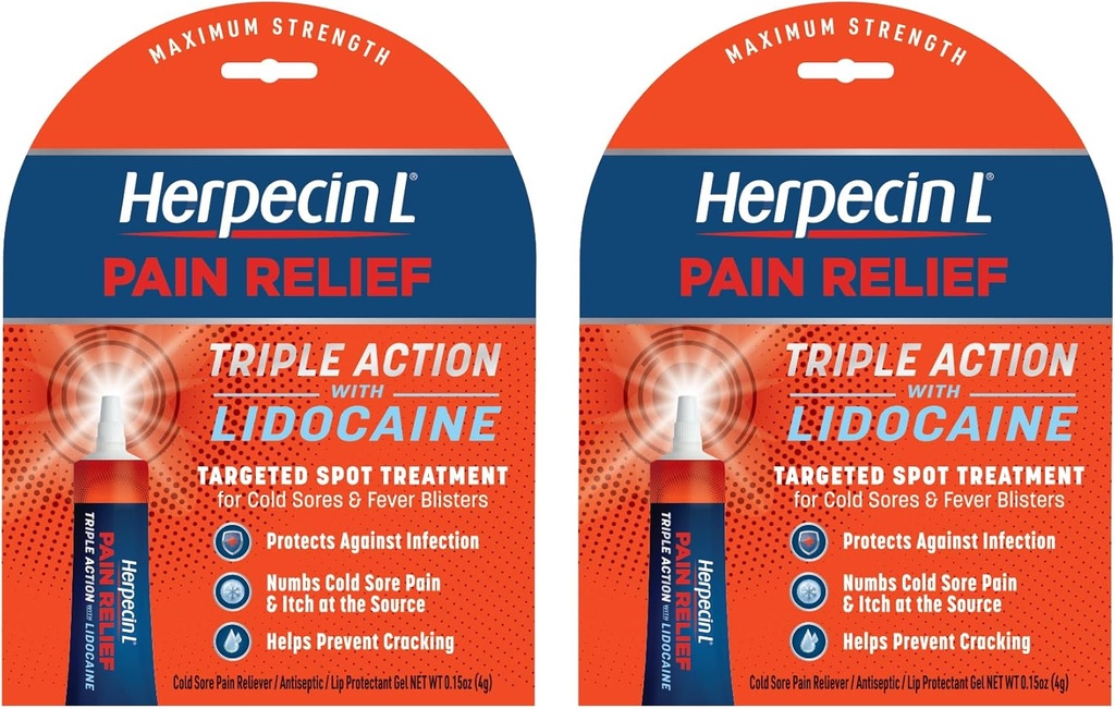 Herpecin-L Pain Relief Triple Action avec traitement à la lidocaïne à la peau froide et à la fièvre, 0,15 oz (2 pack)