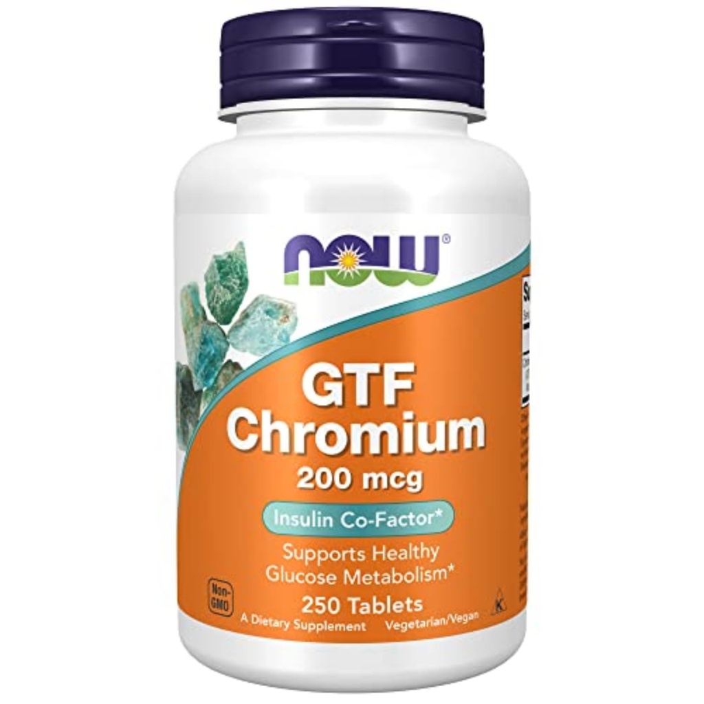 MAINTENANT Compléments alimentaires, FTE (facteur de tolérance au glucose) Chromium 200 mcg, Co-Facteur d'insuline*, 250 comprimés