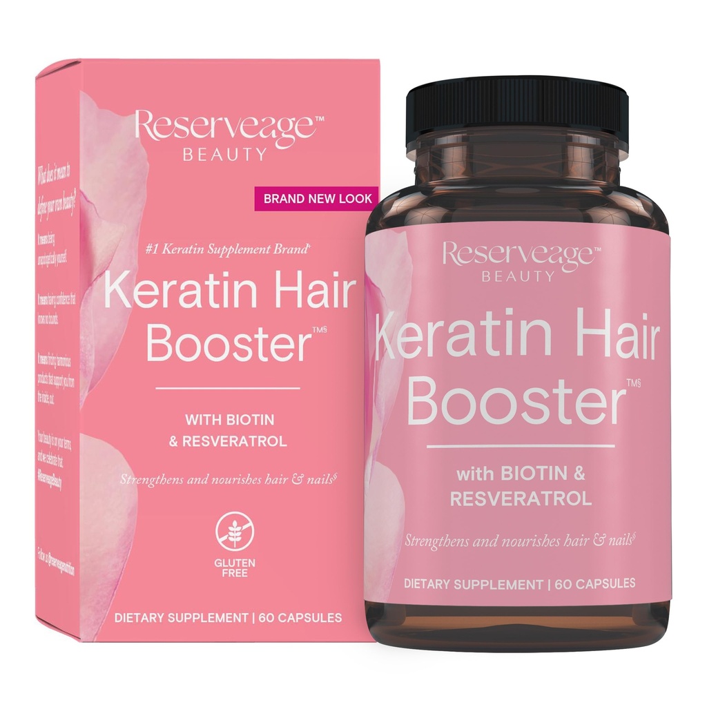 Reservering Schoonheid Keratine Hair Booster met Biotine & Resveratrol - Hair & Nail Growth Supplement voor vrouwen - Ondersteunt gezonde dikte & Shine met Biotine - 60 capsules (30 porties)