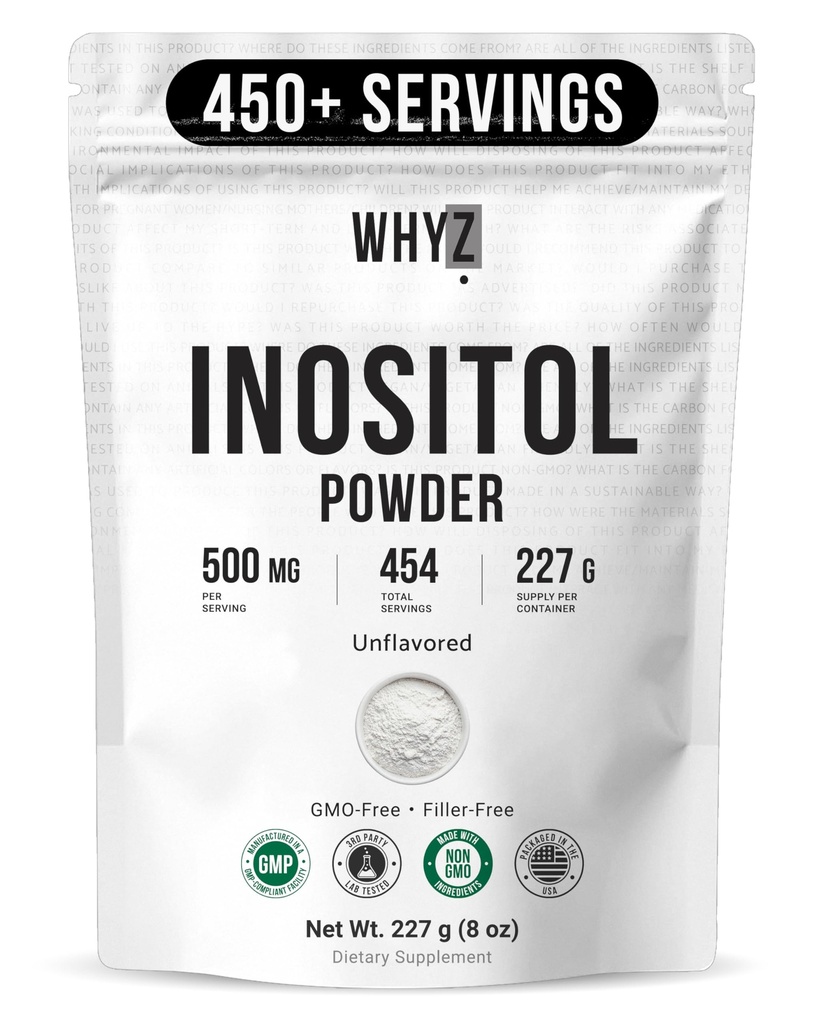 Myo-Inositol Poeder 8oz, Natuurlijke Myo Inositol Supplement voor ovariële ondersteuning, vruchtbaarheid en hormonale balans, Pure Inositol poeder, Myo-Inositol Supplement voor energie, Brain Health, 454 Servers