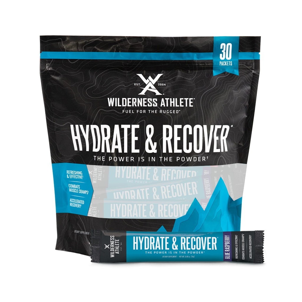 Athlète de la nature - Hydrate et Récupérer les paquets d'hydratation liquide Mélange de boisson d'électrolyte - Récupérer plus rapidement avec des Bcaas - 30 paquets d'hydrate à usage unique (framboise bleue)