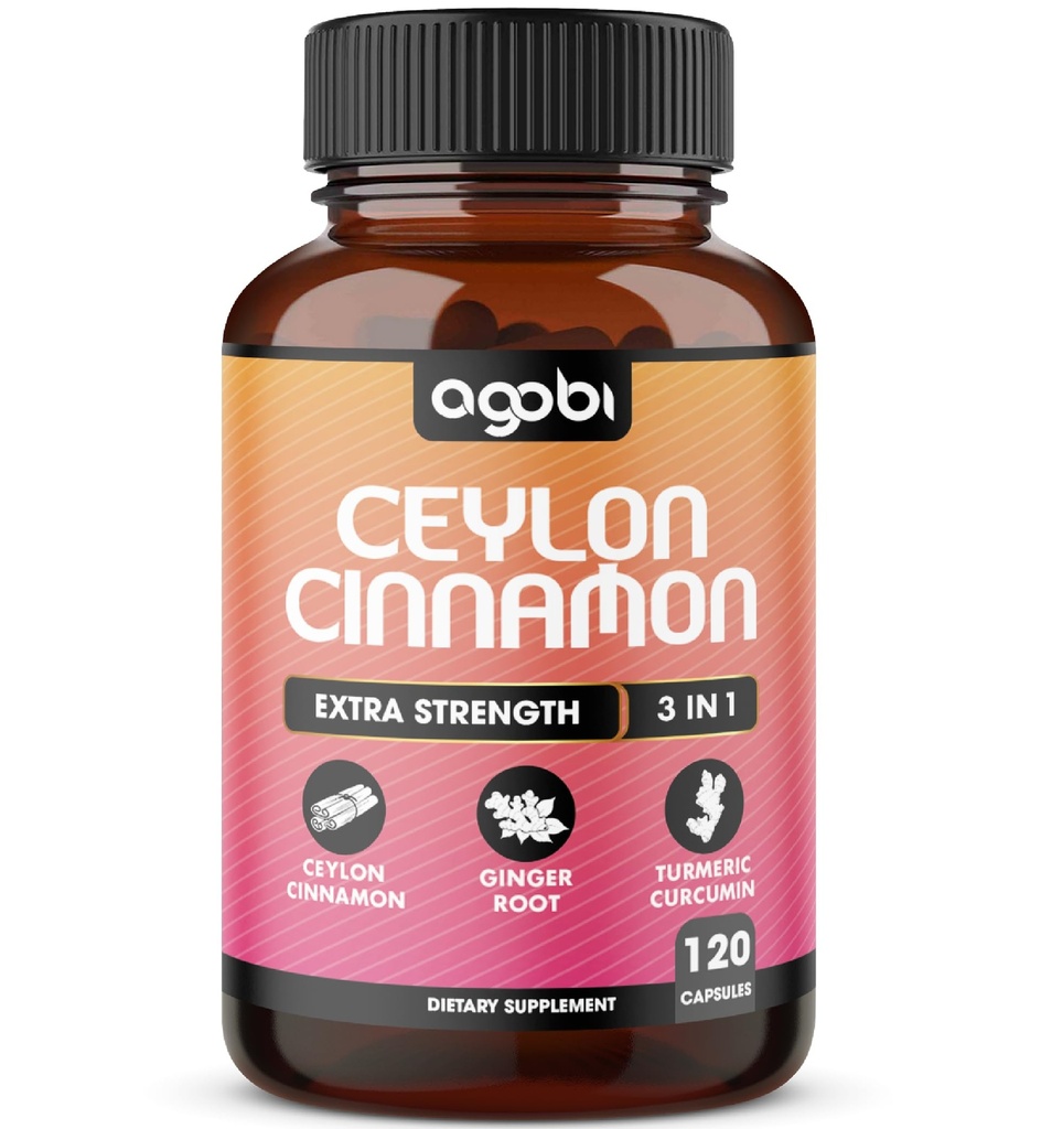 Ceylon Cinnamon Capsules - gecombineerd met Gemberwortel en Kurkuma Curcumine Supplement - 120 Vegan Capsules