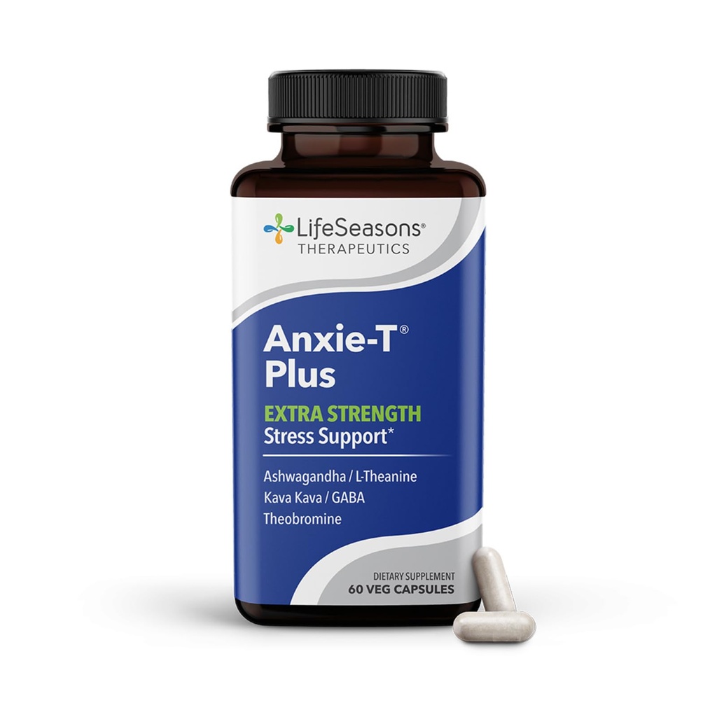 Anxie-T Plus - Supplément anti-stress extra-fort - Supports Mood & Mental Focus - Se sentir calme et détendu - Essences tension et nervosité - Ashwagandha, Kava Kava, GABA & L-Theanine - 60 Capsules