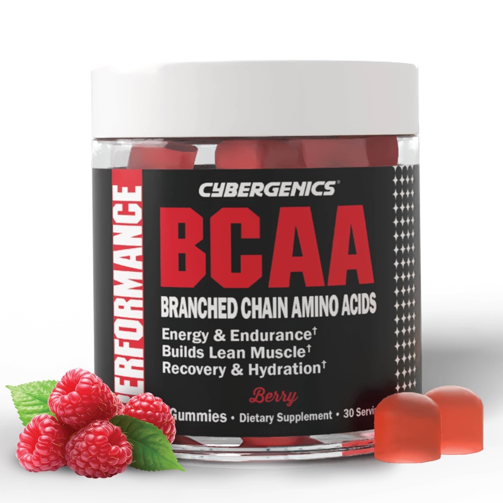 BCAA Gummies, energie kauwt met Elektrolyten vertakte keten Aminozuren, Build Lean Muscle en Boost Endurance, 60 Gummies, Berry Flavored
