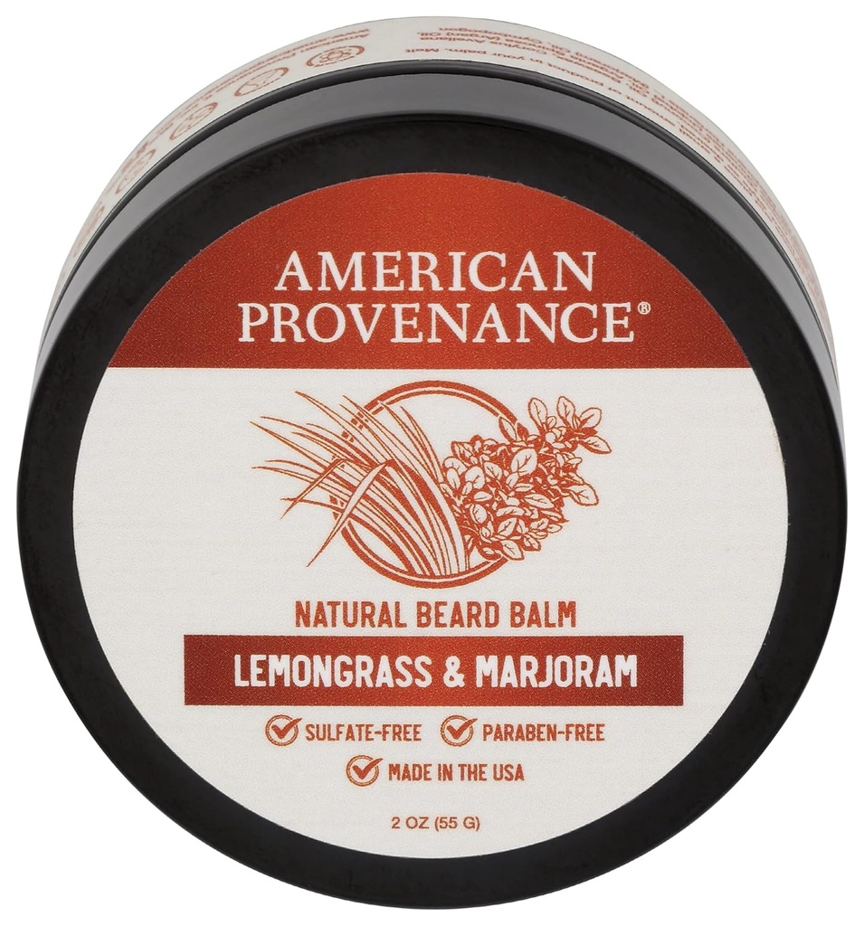 American Provenance Premium natuurlijke baard en snor balsem voor mannen met Shea Butter, Jojoba Oil, Argan Oil - Grooming Balsem die voorwaarden, vocht en Strenthens Baarden en snorren van elke lengte .Lemongrass & Marjoram, 2 oz (pakket van 1)