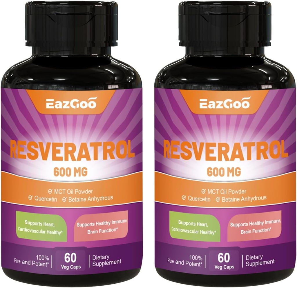 Resveratrol 600 mg, Trans-Resveratrol Supplement, Antioxidant Health Aging Support - 120 capsules