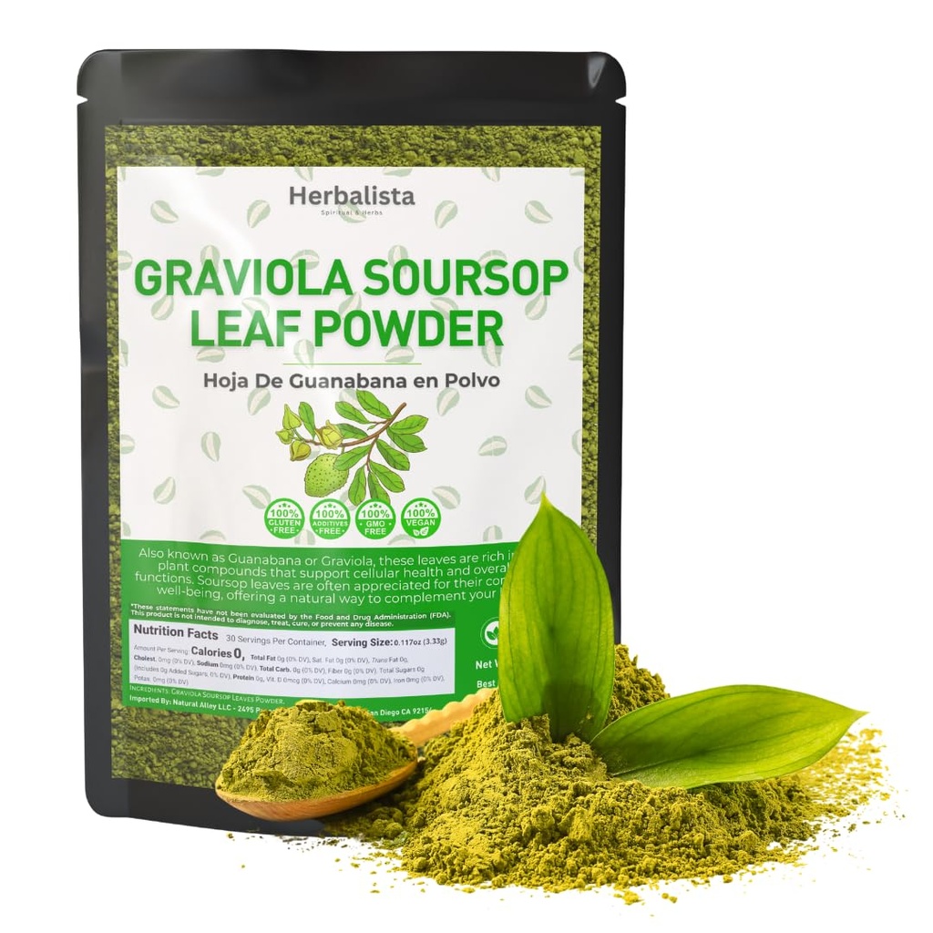 HERBALISTA - 16oz (453g) Pure Soursop Leaf Powder - 100% Natural Graviola (Hoja de Guanábana) | Gluten-Free, Sugar-Free, Vegan, No Additives | Premium Quality, Product of Mexico