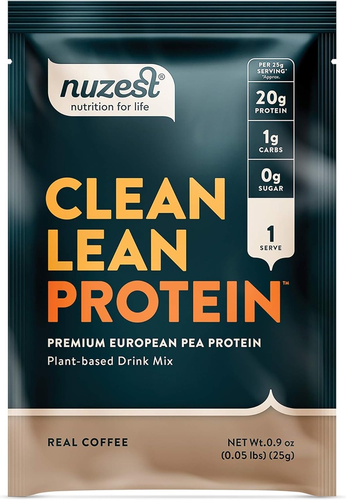 Nuzest - Pea Protein Powder - Clean Lean Protein, Premium Vegan Plant Based Protein Powder, Dairy Free, Glutenvrij, GGO-vrij, natuurlijk zoet eiwit Shake, Real Coffee, 1 Serving, 0,9 oz