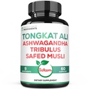 Satoomi Tongkat Ali Root Extract 200:1-9 Essentiële Kruiden met Ashwagandha, Tribulus Terrestris & More - Ondersteuning kracht, energie en gezonde Immune - 60 Vegan Caps 2 maand levering