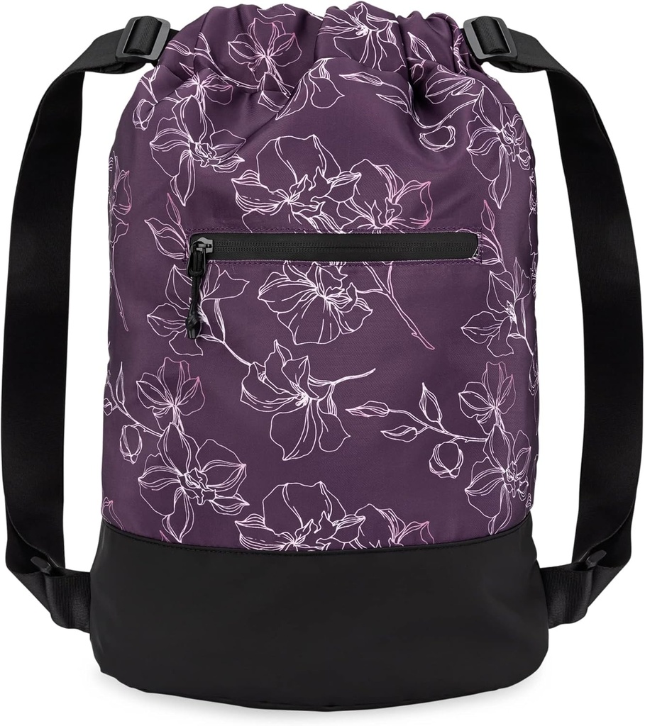 GOMOYO Flex Cinch Trekkoord Gym Bag voor vrouwen Plum - Bloemen 