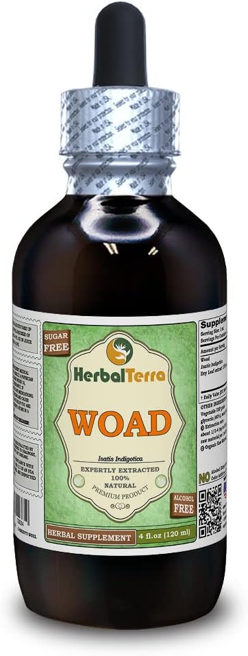 Woad (Isatis Indigotica) Glyceriet, gedroogde bladeren Alcoholvrije vloeibare Extract (Grote naam: HerbalTerra, Trots Made in USA) 4 fl.oz (120 ml)