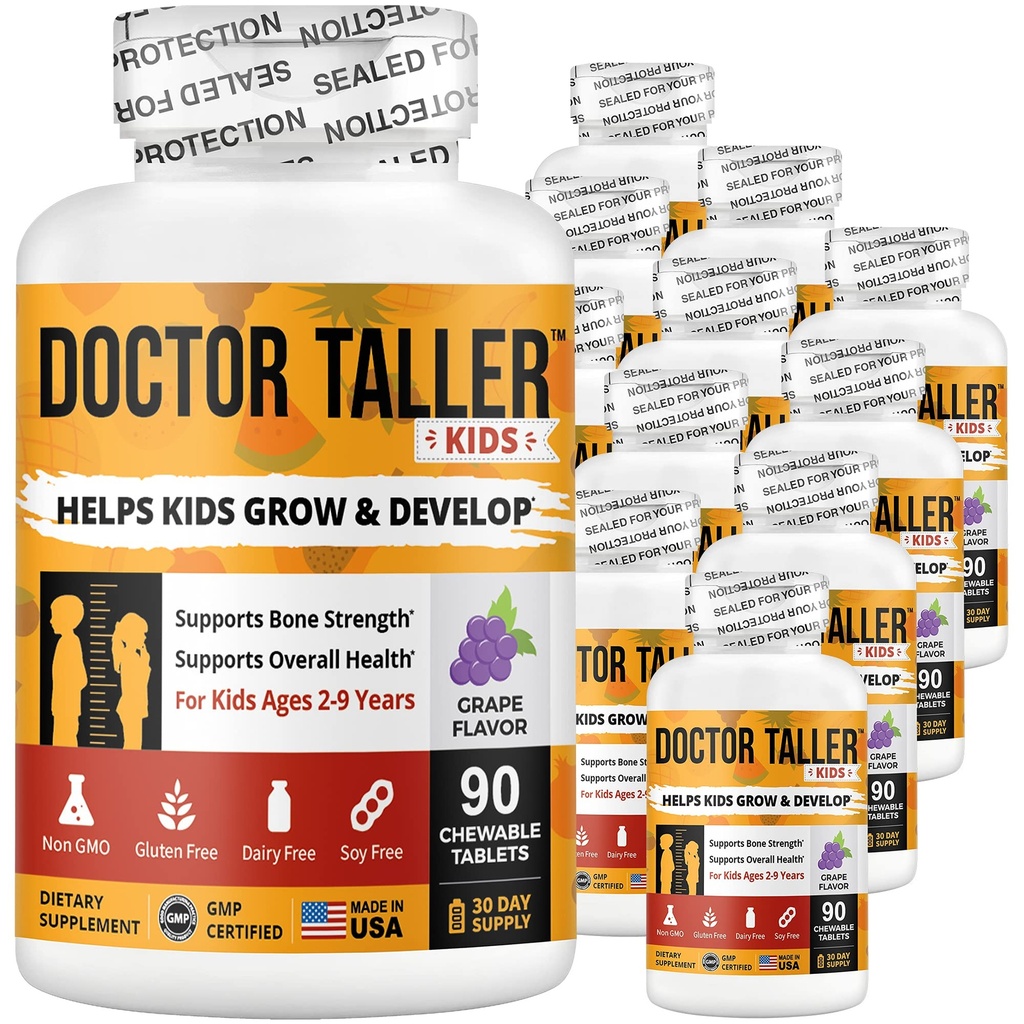 NuBest Doctor Taller Kids - Ondersteuning botsterkte met multivitaminen, multimineralen, calcium - Premium formule voor leeftijden 2 tot 9 - druivensmaak - 12 Pack 