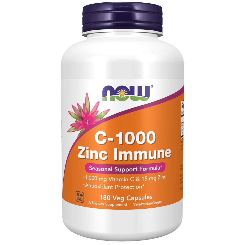 NOW Foods Supplements, C-1000 & Zink Immune, Seasonal Support Formula*, Antioxidant Protection*, 180 Veg Capsules