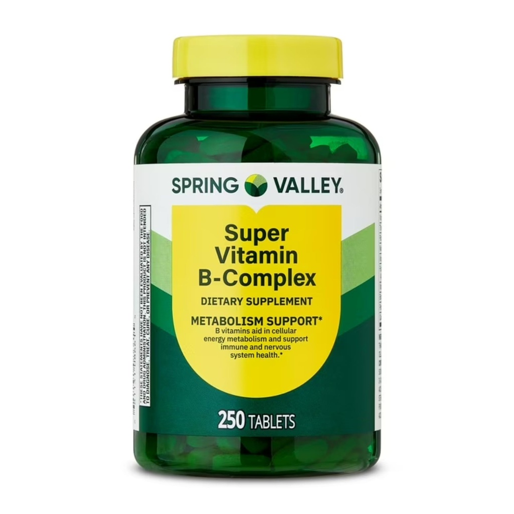 Spring Valley Super Vitamine B-complex tabletten Dieetsupplement (250 tabletten) - Nieuwe look