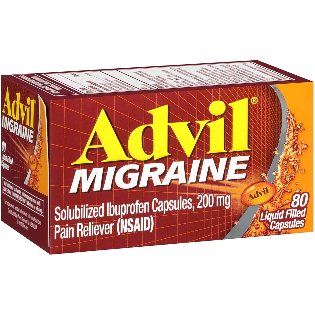 Advil Migraine Pain Reliever, Solubilized Ibuprofen 200mg, 80 Telling, Liquid Filled Capsules, Krachtige Migraine Relief