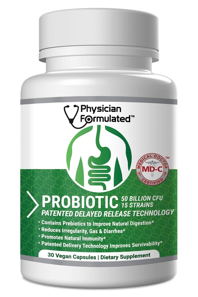 Probiotica voor vrouwen en mannen - 50 miljard 15 strains Slow Release DR Capsules & Prebiotica om de spijsvertering te verbeteren, Immune Support Supplement volledige maand aanbod