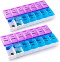 Deke Home - Organisateur de pilules 2 fois par jour (2 packs), Pill Box hebdomadaire AM, Organisateur de pilules 7 jours matin et nuit, contenant quotidien sans vitamine BPA, cas de pilule facile à ouvrir, 7,8"x3,6"x1,3"