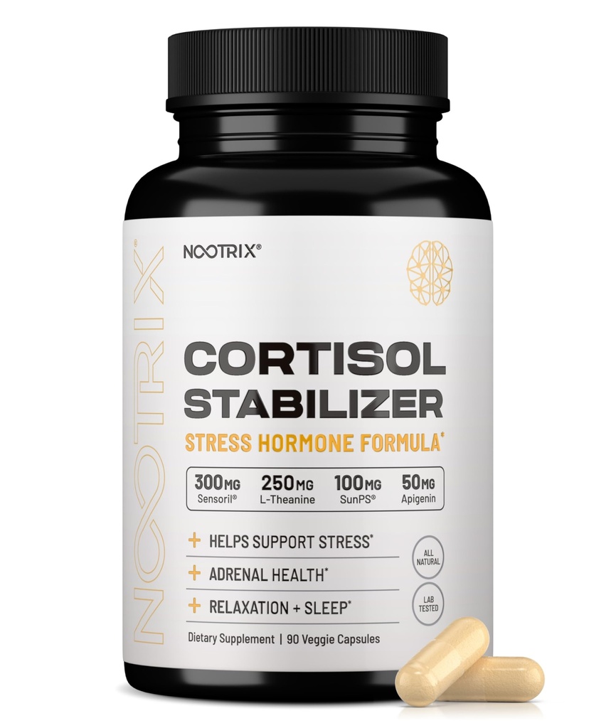 Nootrix Cortisol Manager & Stabilizer Supplement Ondersteunt Diepe Slaap, Ontspannen, Adrenal Health & Stress 300mg Ashwagandha L-Theanine, Rhodiola Rosea Extract & Apigenin 90 capsules