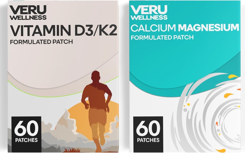 Santé des os Patches Duo complètes de style de vie Vita D3/K2, Calcium Magnésium - Autocollant de sortie de temps, 8-10 heures (60 jours d'approvisionnement)