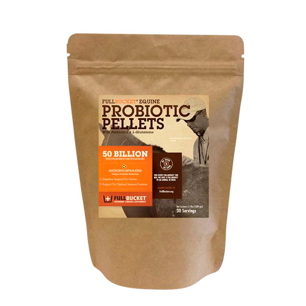 FullBucket Equine Probiotic Pellets met Saccharomyces boulardii voor paarden onder hoge stress of voor paarden met aanhoudende spijsverteringsproblemen; 20x meer geconcentreerd en 50 miljard CFUs - 30 porties