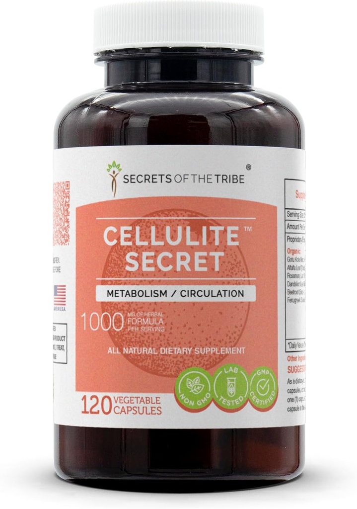 Cellulite Secret 120 Capsules, 1000 mg, Gotu Kola, Alfalfa, Rosemary, Dandelion, Beetwortel, Fenegriek Metabolisme/Circulatie (120 capsules)