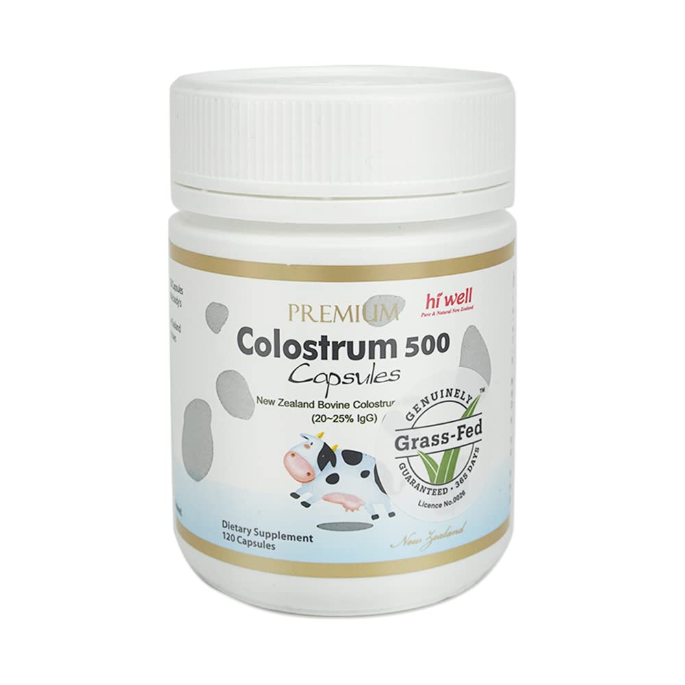 Hi Well Premium 100% Pure Nouvelle-Zélande Bovine Grass-Fed Colostrum 500 120 Capsules