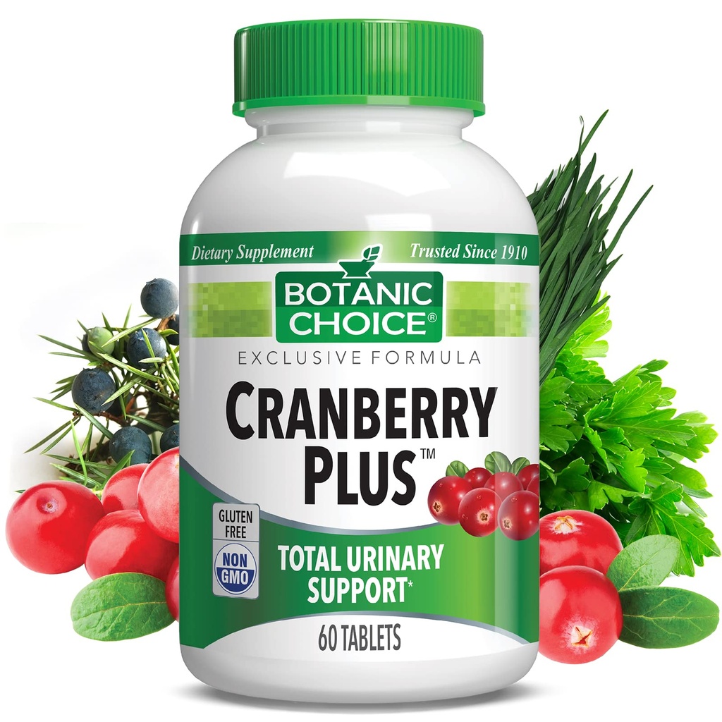 Botanic Choice Cranberry Plus Totale Urinaire Ondersteuning - Urinaire Tract Gezondheid voor vrouwen en mannen met Cranberry Concentrate, Uva Ursi, Buchu, Calcium - 60 tabletten