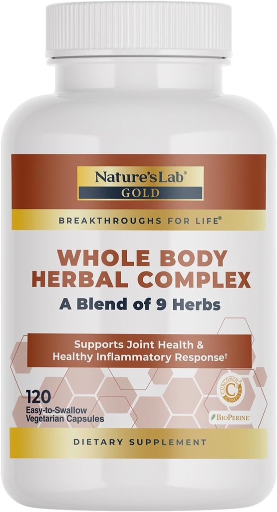 Nature's Lab Gold Whole Body Herbal Complex - Kurkuma, Boswellia, Ginger, Green Tea, Rosemary - 120 Capsules (60 Day Supply)