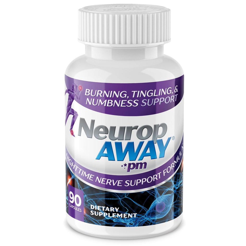 NeuropAWAY Nerve Support PM, avec l'acide lipoïque R-alpha pour aider à fournir le soulagement de la nerve en aussi peu que 5 jours, acétyl-L-Carnitine, Theanine, Mélatonine et méthylcobalamine, 90 Capsules